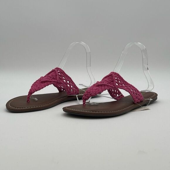 NWT BONGO Sandals Womens Size 9 Pink Crochet Strap Boho Macrame Thong Flip Flop - Picture 3 of 14